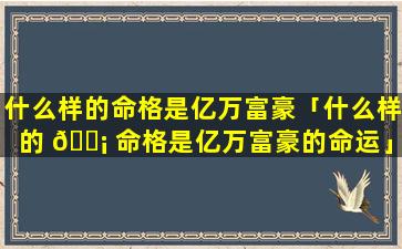 什么样的命格是亿万富豪「什么样的 🐡 命格是亿万富豪的命运」